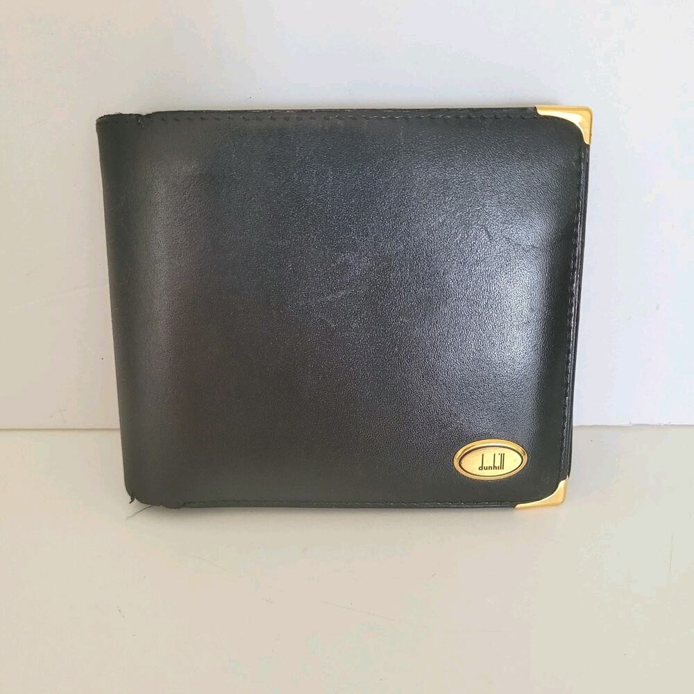 Dunhill Designer Mens Wallet Black Bifold Leather Folding Medium Logo Vintage